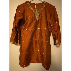 Traditional Beaded Rusty Brown Embroidered 3/4 Sleeve Top​